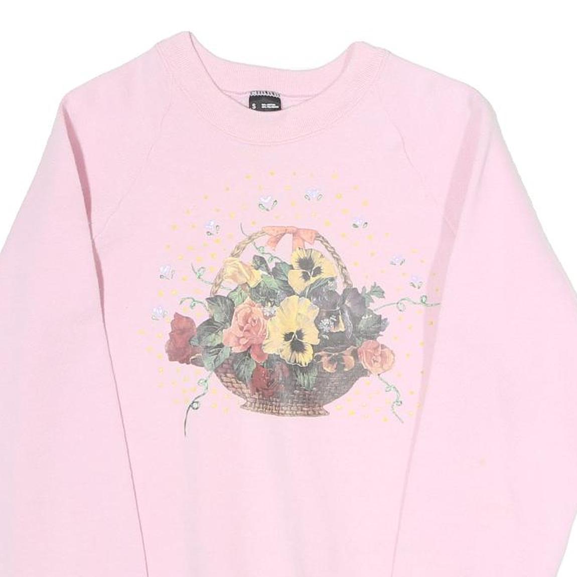 SCREENSTARS Mens Pink Floral Basket Graphic Crew Neck S Sweatshirt Cotton Blend