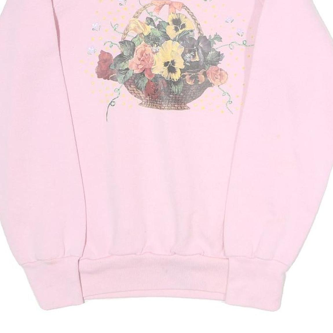 SCREENSTARS Mens Pink Floral Basket Graphic Crew Neck S Sweatshirt Cotton Blend