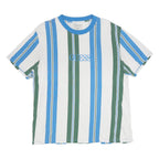 GUESS Mens Blue & Green Striped Graphic T-Shirt M Short Sleeve Crew Neck Casual