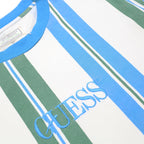 GUESS Mens Blue & Green Striped Graphic T-Shirt M Short Sleeve Crew Neck Casual