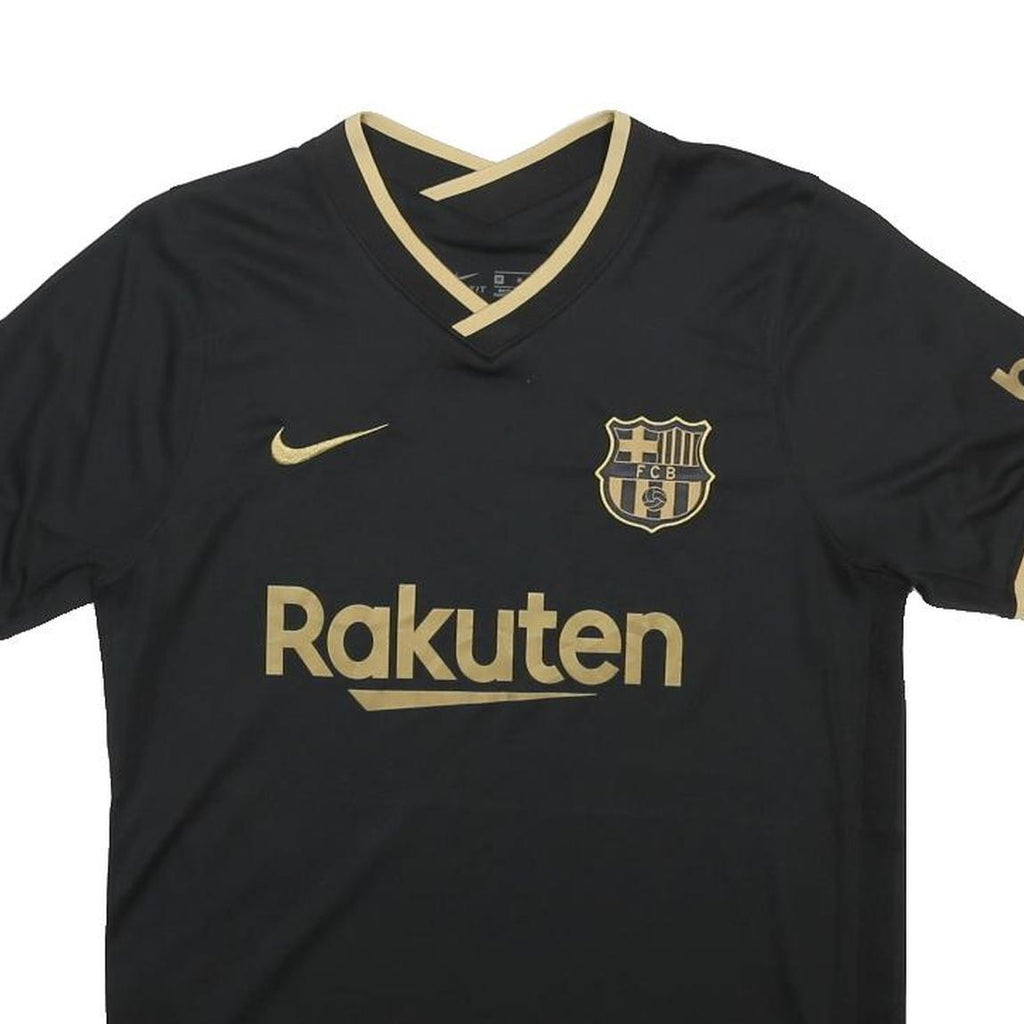 NIKE Mens Black & Gold Football Shirt M Short Sleeve V-Neck Barcelona FC Jersey