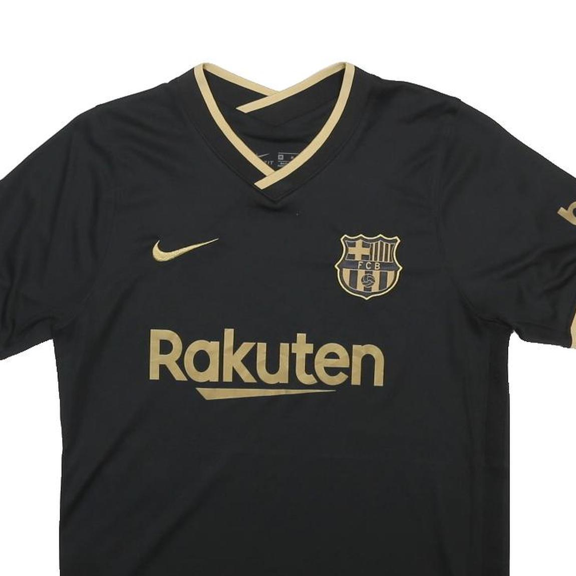 NIKE Mens Black & Gold Football Shirt M Short Sleeve V-Neck Barcelona FC Jersey