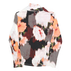 DKNY Womens Printed Top Long Sleeve V-Neck Floral Pattern S Polyester Blend