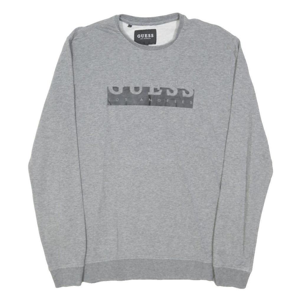 GUESS Mens Grey Crew Neck S Cotton Blend Sweatshirt Logo Casual Pullover