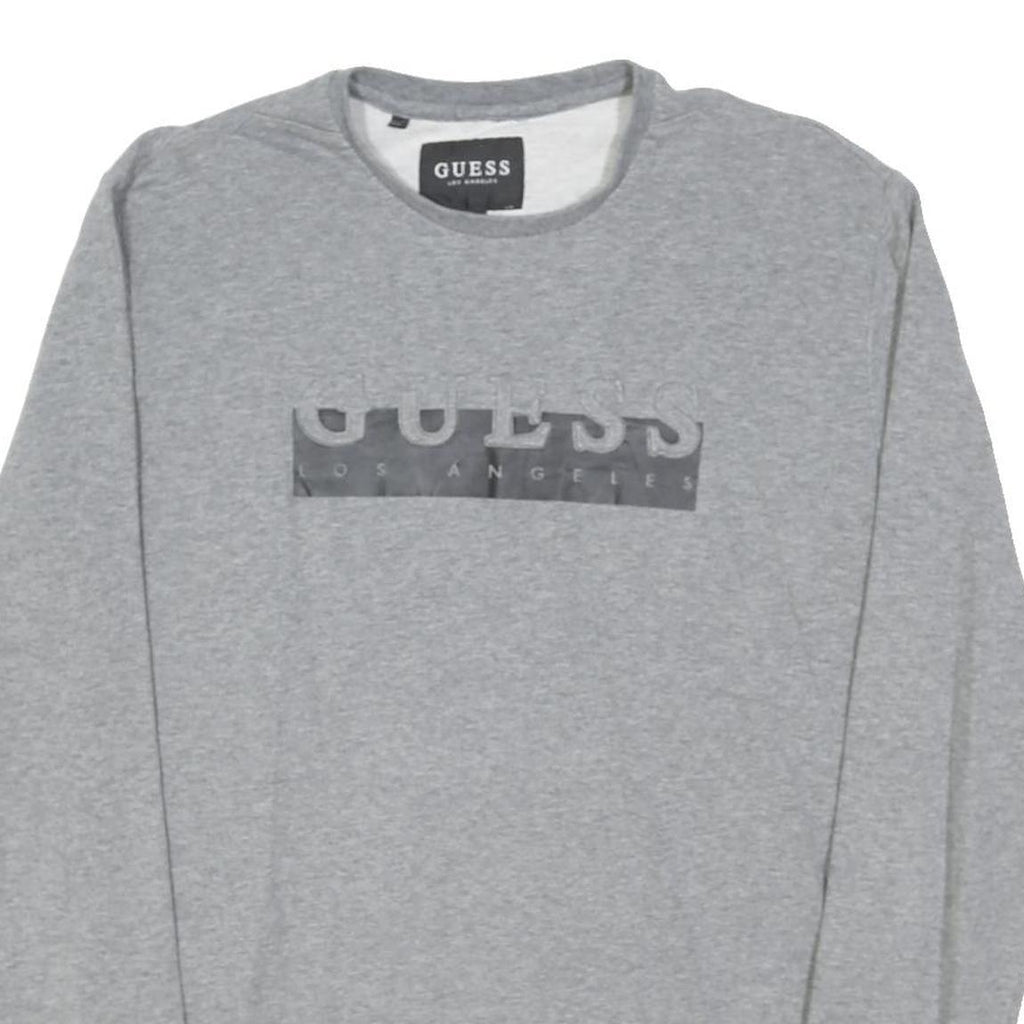 GUESS Mens Grey Crew Neck S Cotton Blend Sweatshirt Logo Casual Pullover