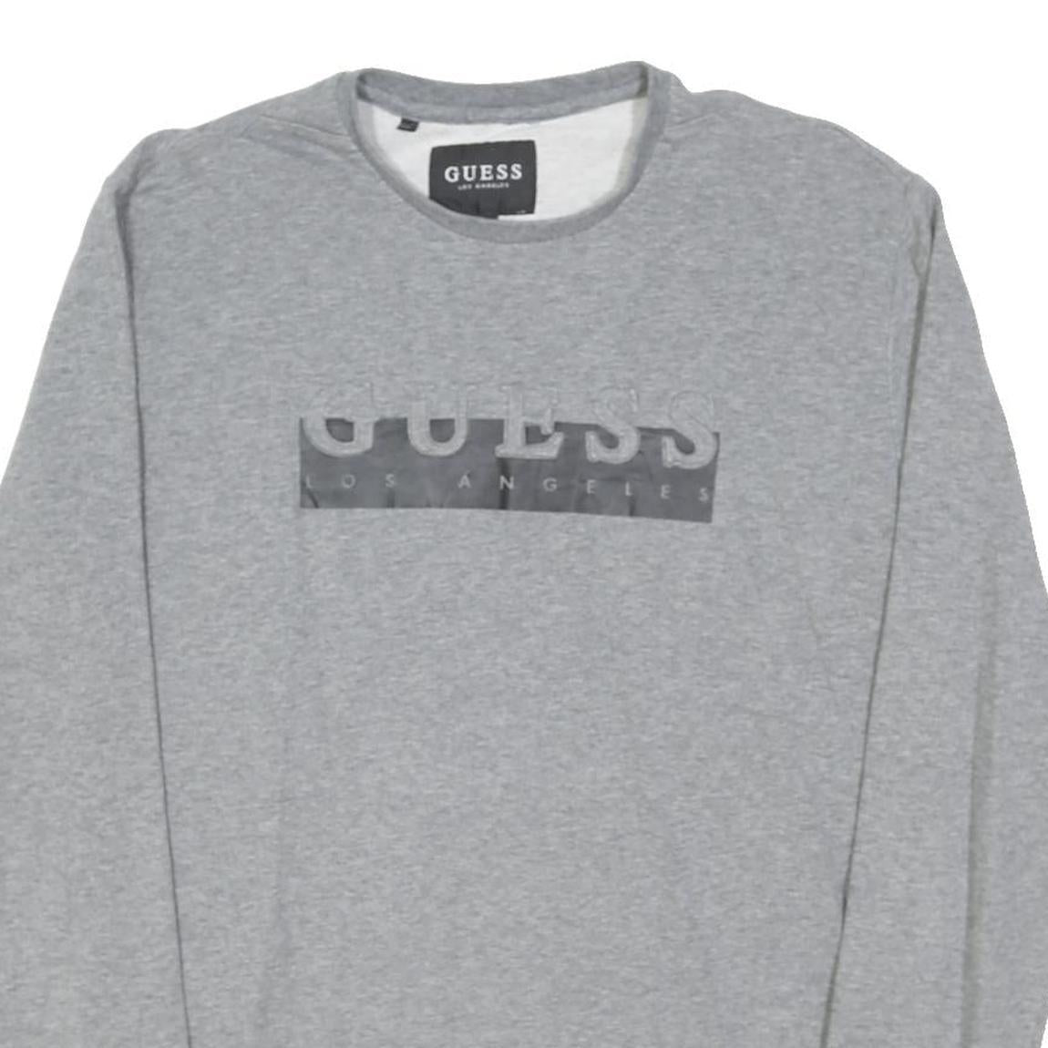 GUESS Mens Grey Crew Neck S Cotton Blend Sweatshirt Logo Casual Pullover