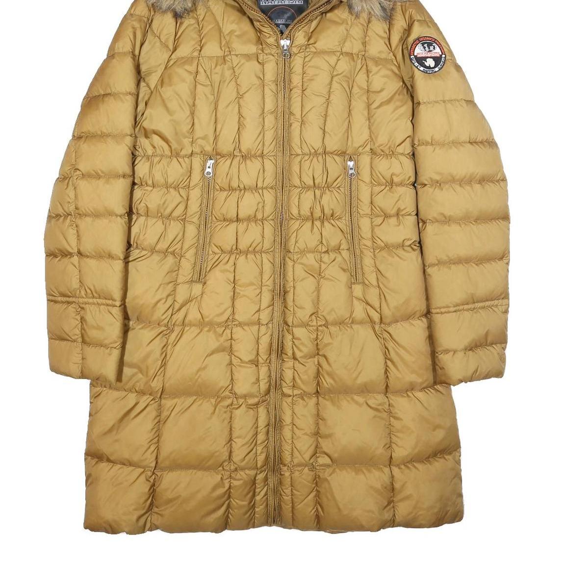 NAPAPIJRI Womens Beige Polyamide Quilted Long Sleeve Zip Jacket M Fur Hood