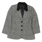Womens Black White Checked Wool Button Jacket M Tailored Classic Collar