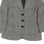 Womens Black White Checked Wool Button Jacket M Tailored Classic Collar