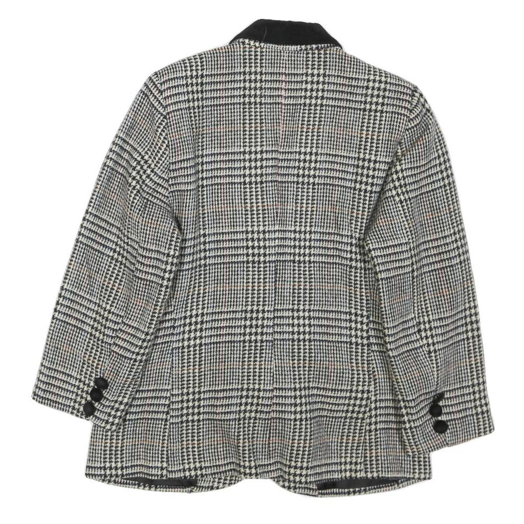 Womens Black White Checked Wool Button Jacket M Tailored Classic Collar