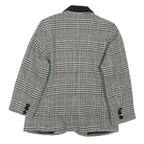 Womens Black White Checked Wool Button Jacket M Tailored Classic Collar