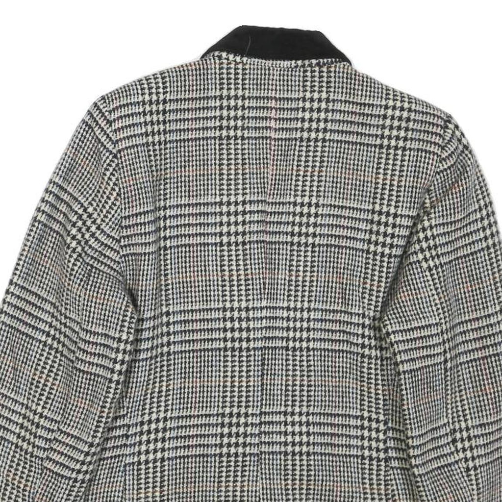 Womens Black White Checked Wool Button Jacket M Tailored Classic Collar