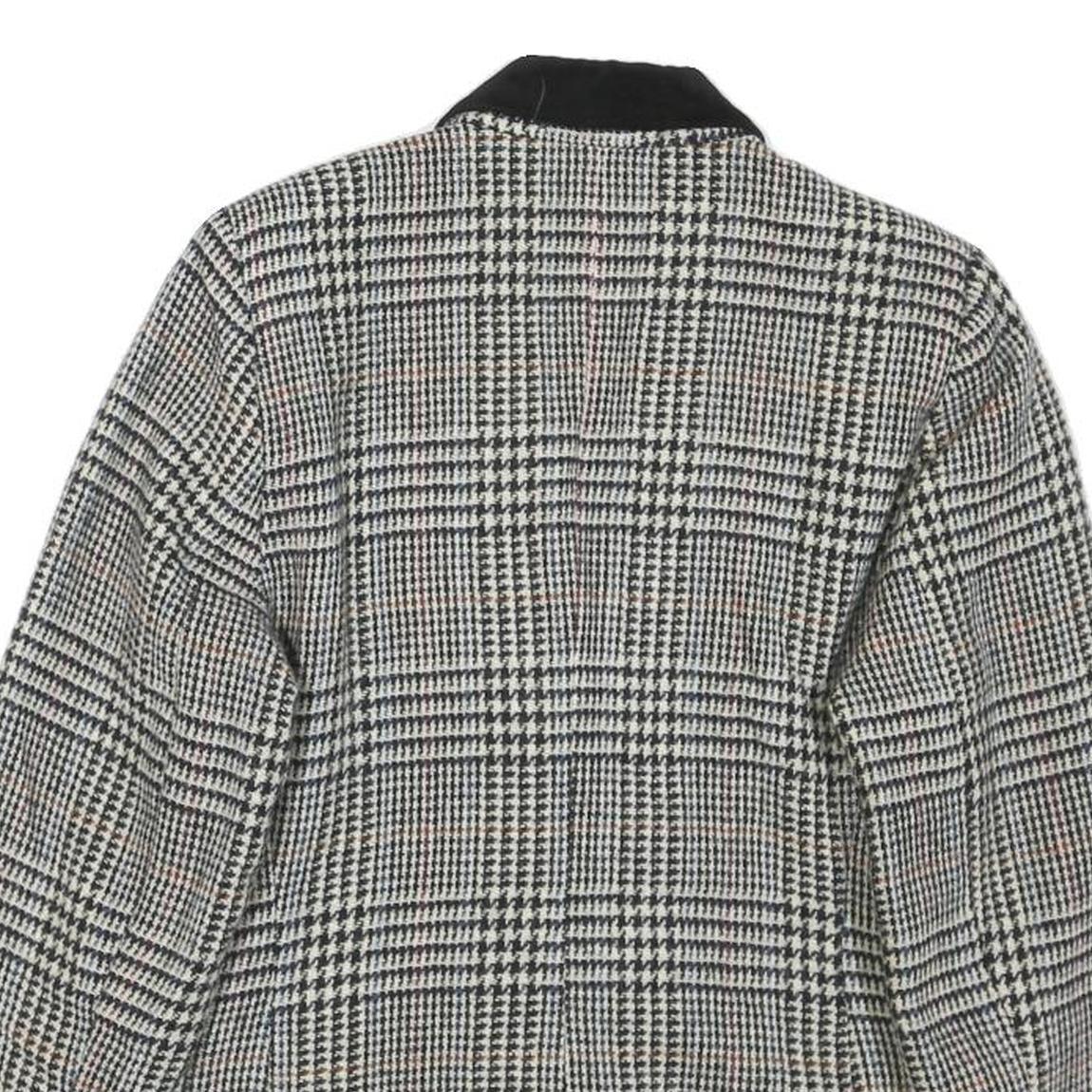 Womens Black White Checked Wool Button Jacket M Tailored Classic Collar