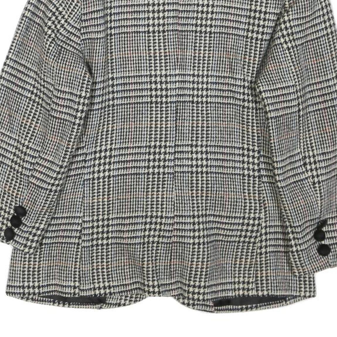 Womens Black White Checked Wool Button Jacket M Tailored Classic Collar