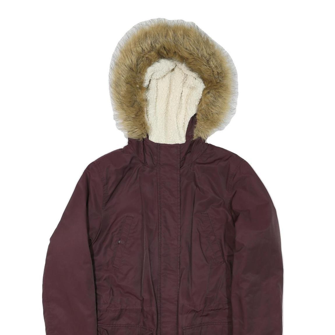 LEVI'S Womens Maroon Zip Jacket M Polyester Blend Plain Winter Parka Coat Hooded