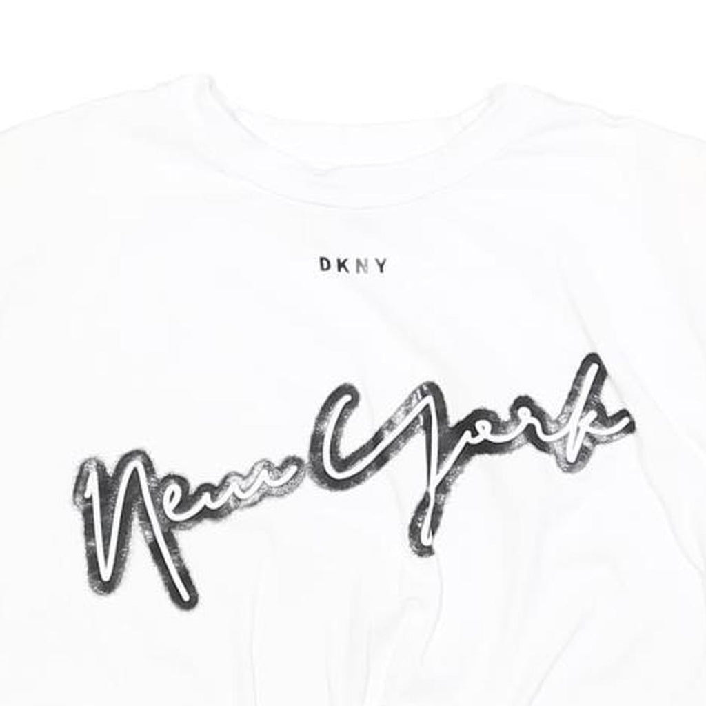 DKNY Womens White New York Printed Crop Top Sleeveless Round Neck UK 10 Casual