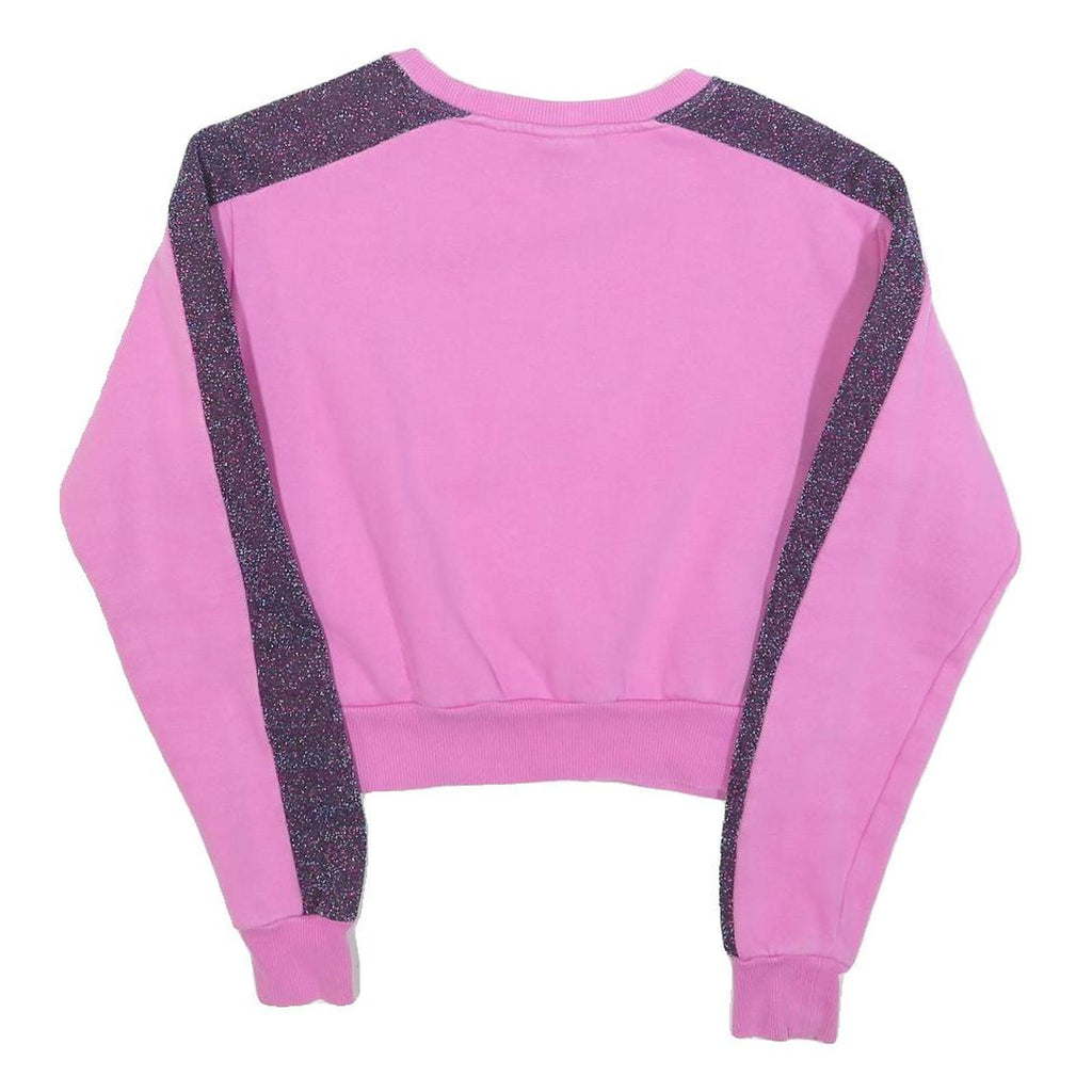 ELLESSE Womens Pink & Purple Crew Neck UK 8 Crop Sweatshirt Glitter Stripe