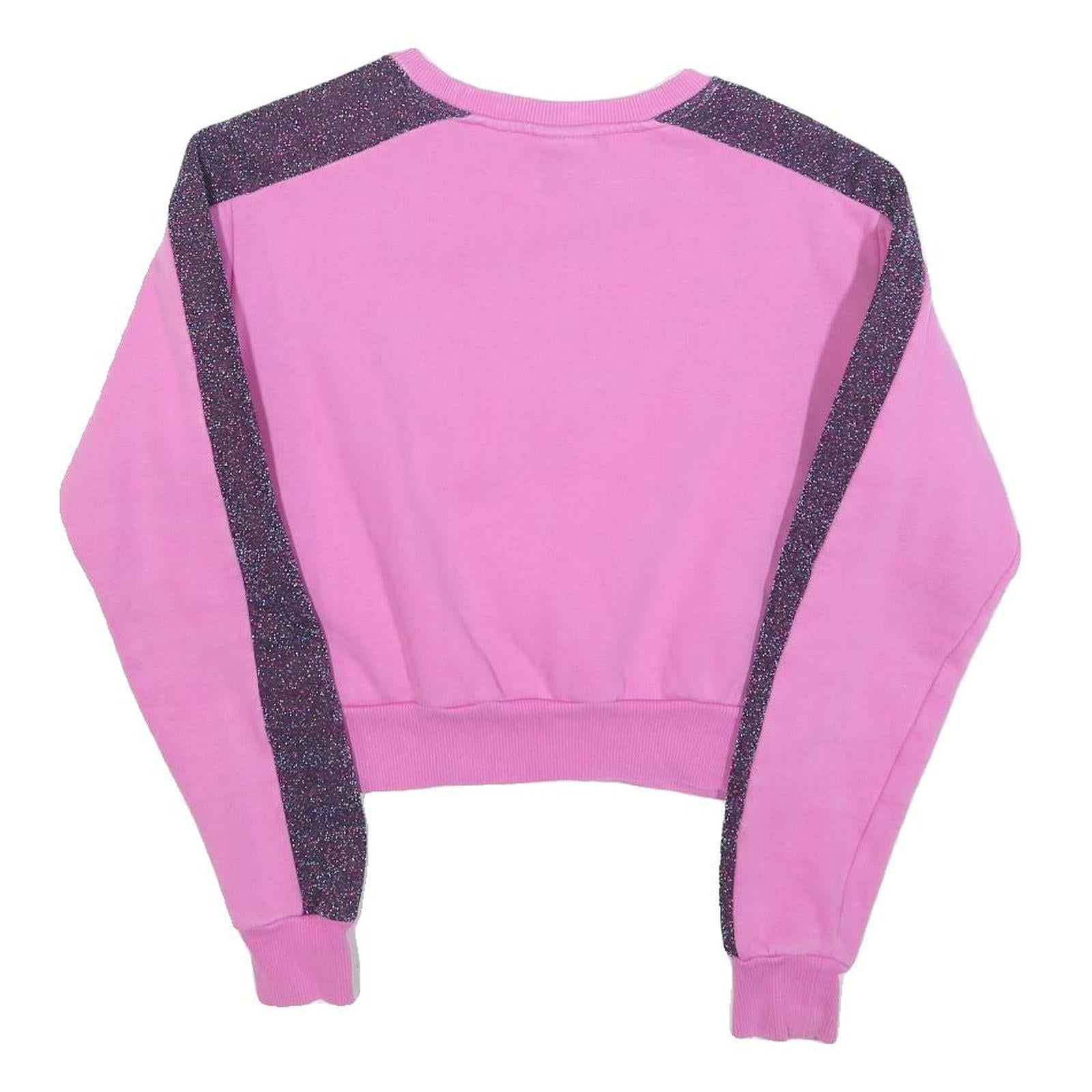 ELLESSE Womens Pink & Purple Crew Neck UK 8 Crop Sweatshirt Glitter Stripe