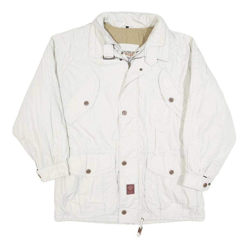 PIONIER Mens White Jacket L Polyester Blend Plain Zip Casual Lightweight