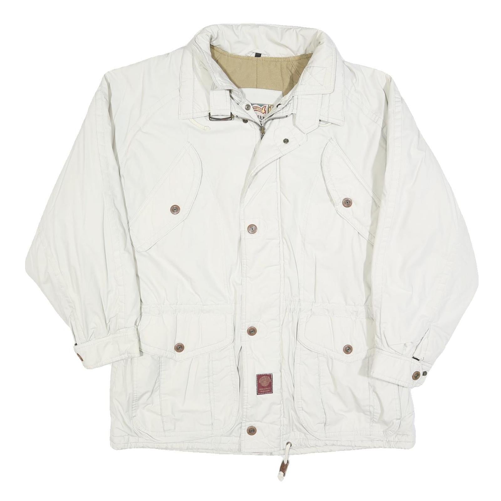 PIONIER Mens White Jacket L Polyester Blend Plain Zip Casual Lightweight