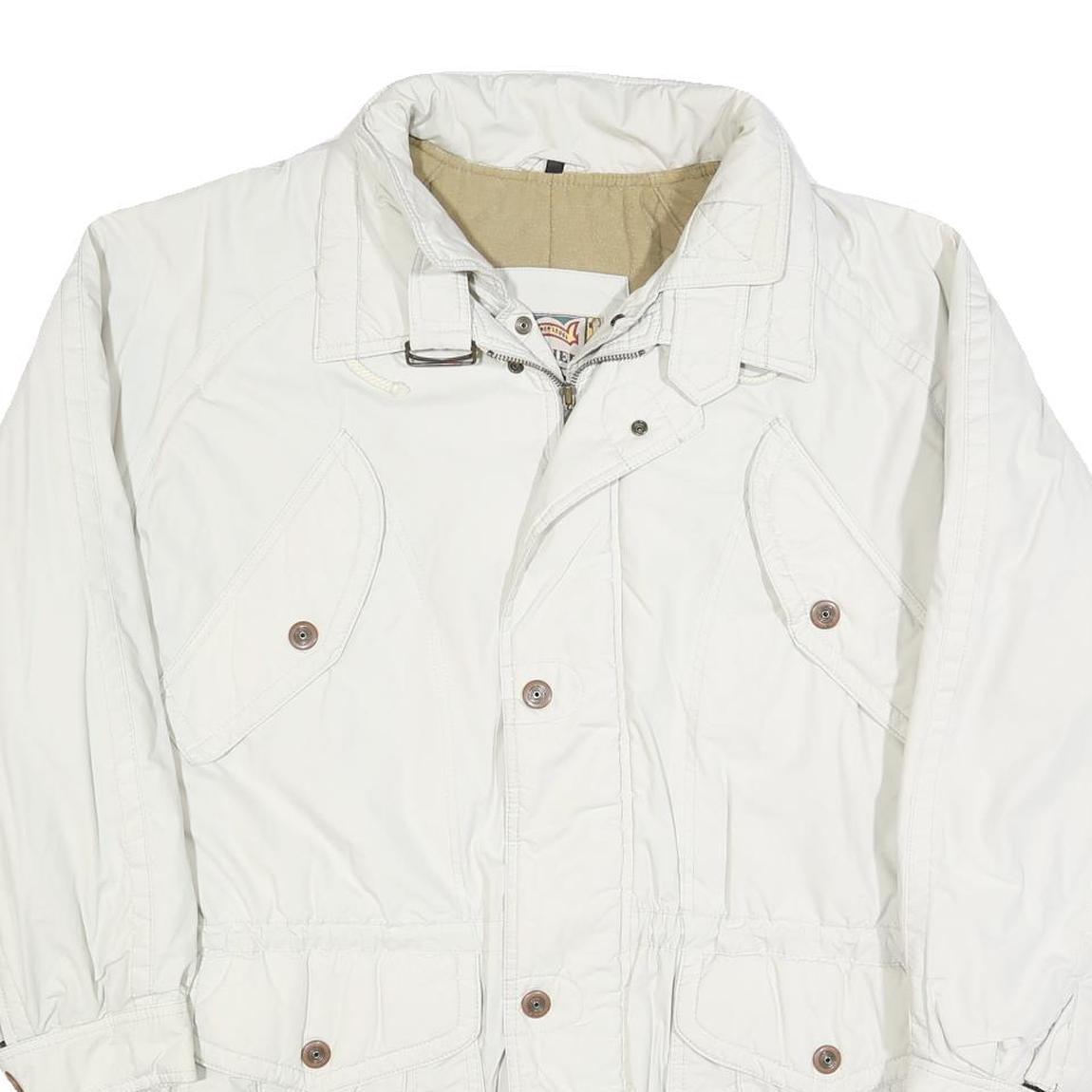 PIONIER Mens White Jacket L Polyester Blend Plain Zip Casual Lightweight