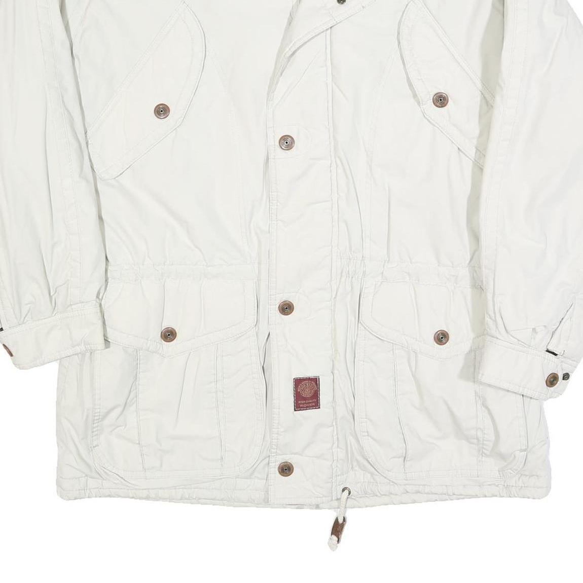 PIONIER Mens White Jacket L Polyester Blend Plain Zip Casual Lightweight