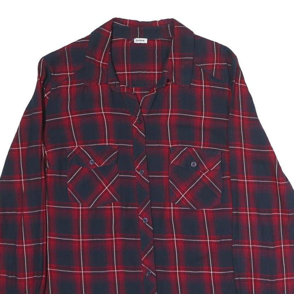 PIMKIE Mens Red & Navy Check Shirt M Cotton Blend Casual Button Front