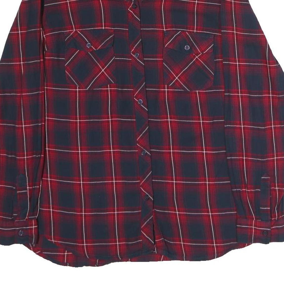 PIMKIE Mens Red & Navy Check Shirt M Cotton Blend Casual Button Front