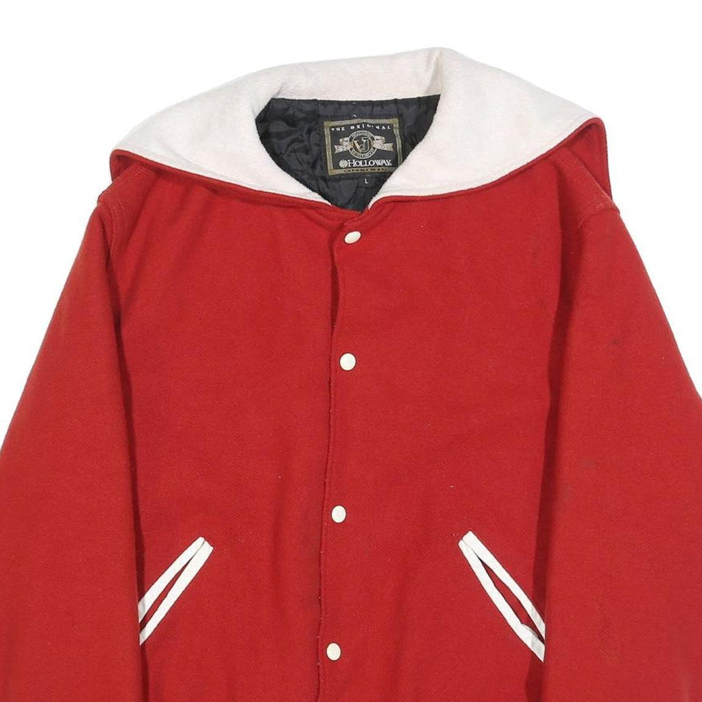 HOLLOWAY Womens Red & White Button Jacket L Wool Casual Varsity Style