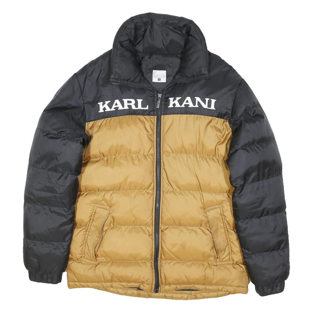 KARL KANI Mens Black & Gold Zip Puffer Jacket S Polyester Blend Streetwear