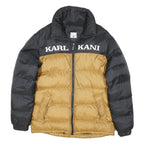 KARL KANI Mens Black & Gold Zip Puffer Jacket S Polyester Blend Streetwear