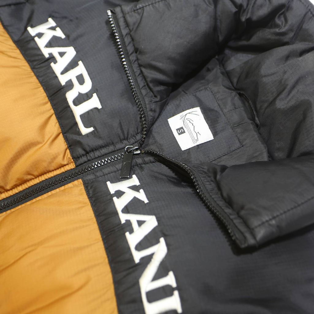 KARL KANI Mens Black & Gold Zip Puffer Jacket S Polyester Blend Streetwear