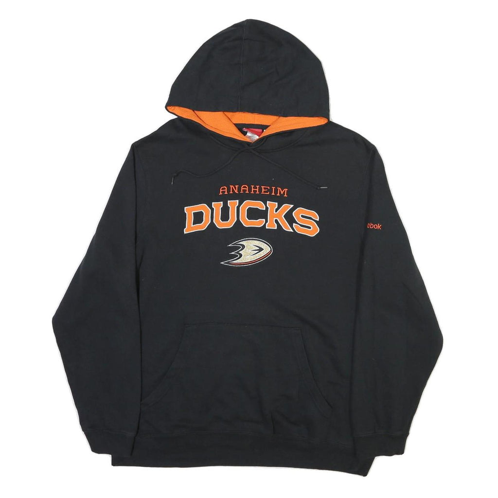 REEBOK Mens Black & Orange Anaheim Ducks Pullover Hoodie L Sports Fanwear