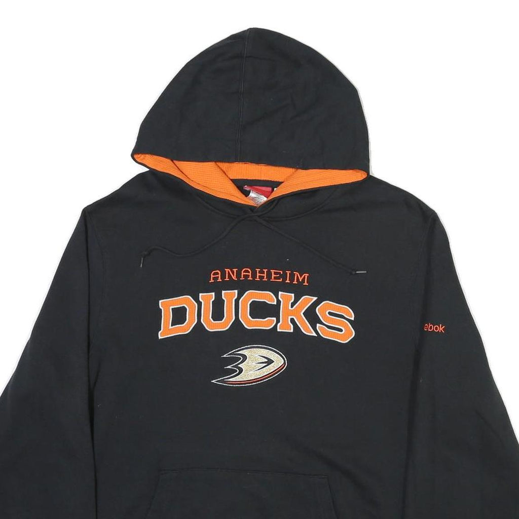 REEBOK Mens Black & Orange Anaheim Ducks Pullover Hoodie L Sports Fanwear