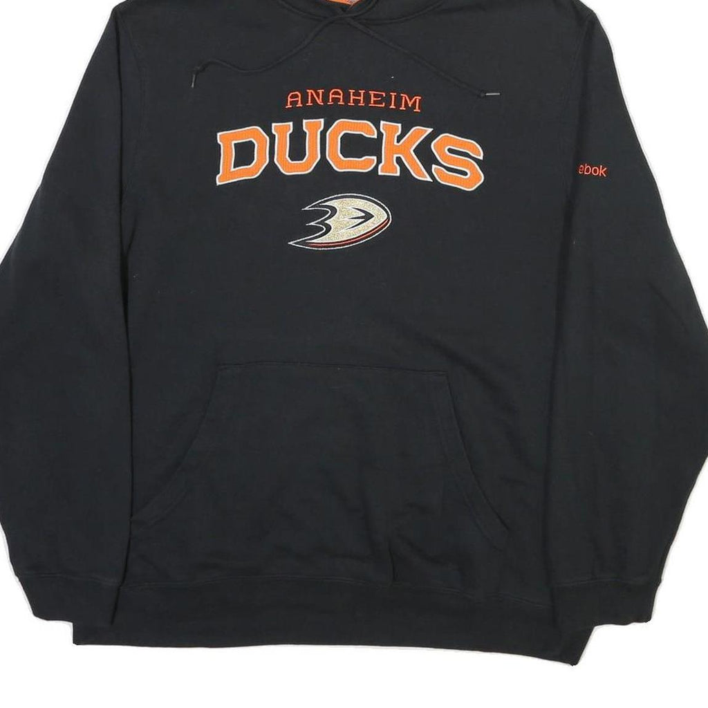 REEBOK Mens Black & Orange Anaheim Ducks Pullover Hoodie L Sports Fanwear