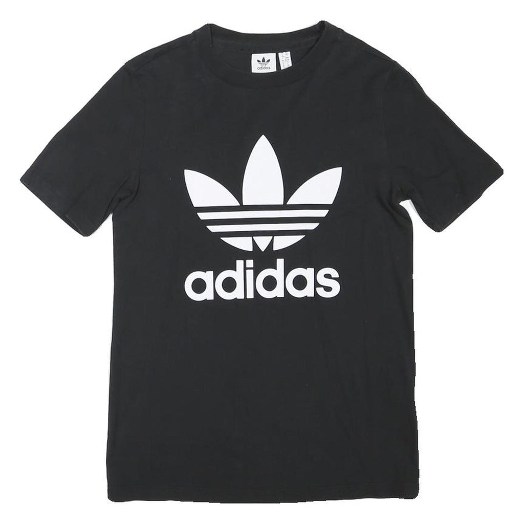 ADIDAS Womens Black Graphic T-Shirt UK 6 Short Sleeve Crew Neck Cotton Blend