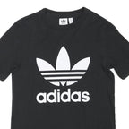 ADIDAS Womens Black Graphic T-Shirt UK 6 Short Sleeve Crew Neck Cotton Blend
