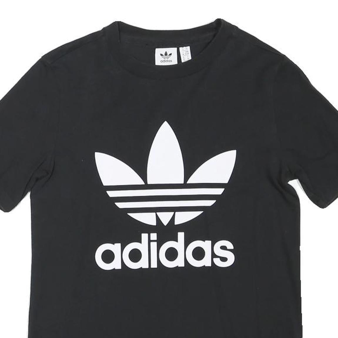 ADIDAS Womens Black Graphic T-Shirt UK 6 Short Sleeve Crew Neck Cotton Blend