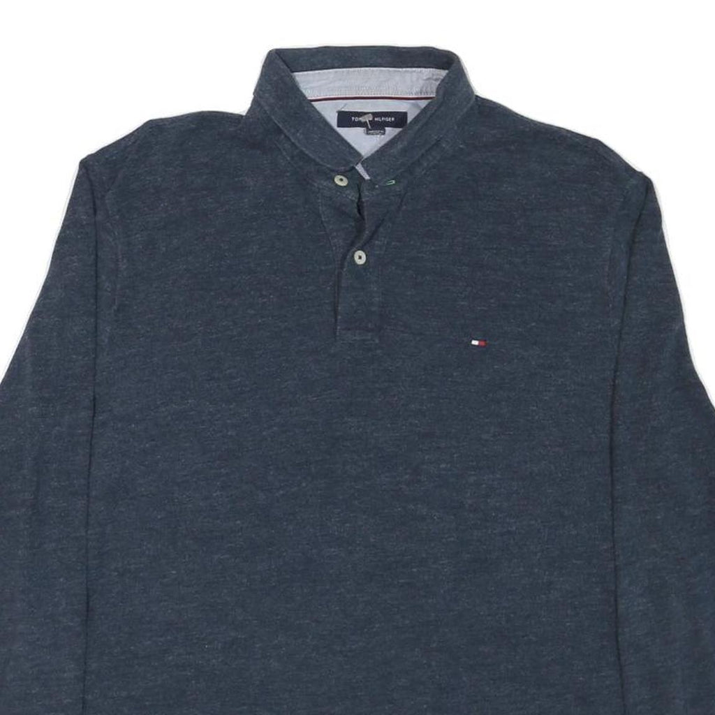 TOMMY HILFIGER Mens Blue Long Sleeve Plain L Cotton Blend Polo Shirt