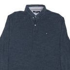TOMMY HILFIGER Mens Blue Long Sleeve Plain L Cotton Blend Polo Shirt
