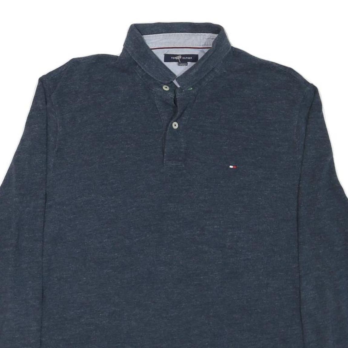 TOMMY HILFIGER Mens Blue Long Sleeve Plain L Cotton Blend Polo Shirt