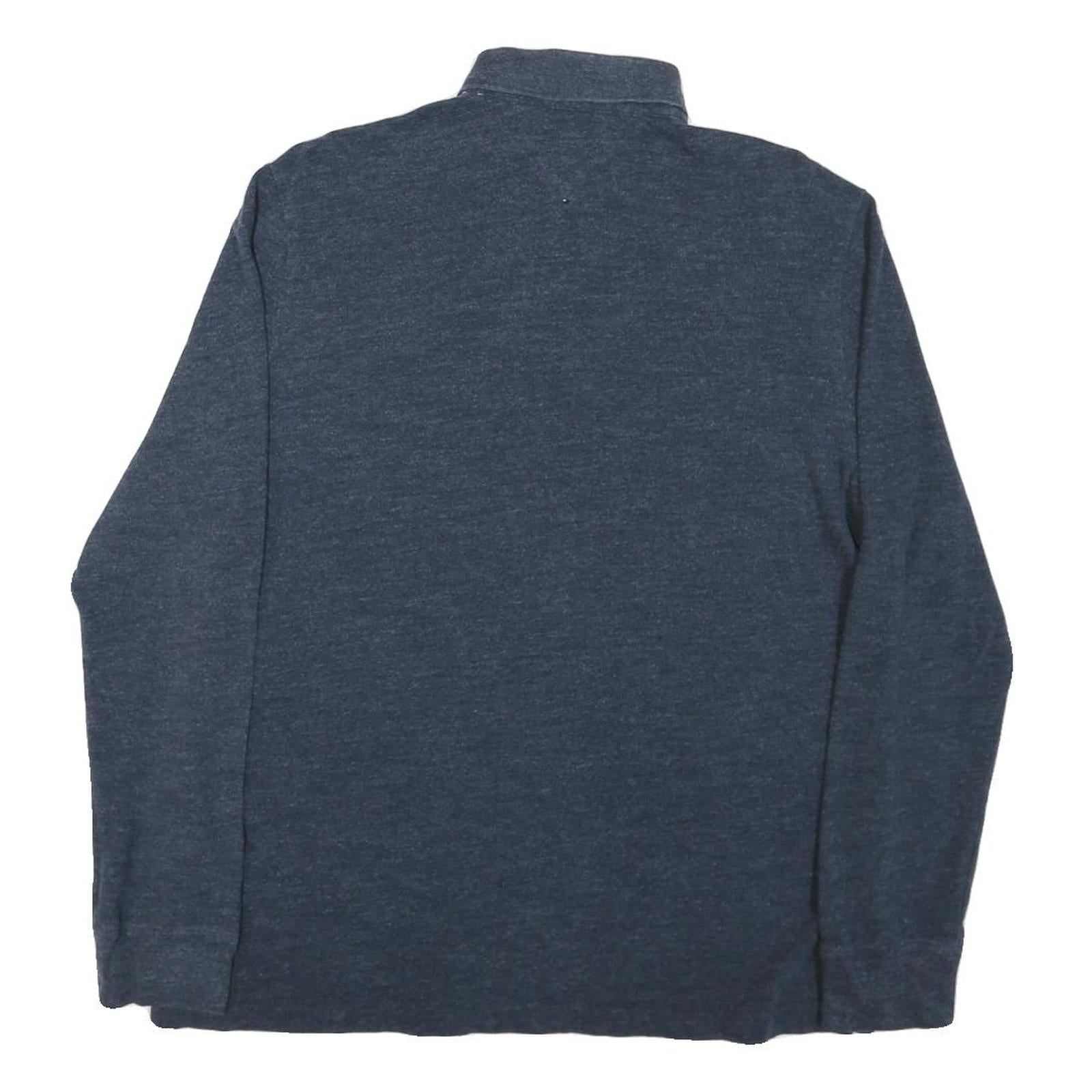 TOMMY HILFIGER Mens Blue Long Sleeve Plain L Cotton Blend Polo Shirt