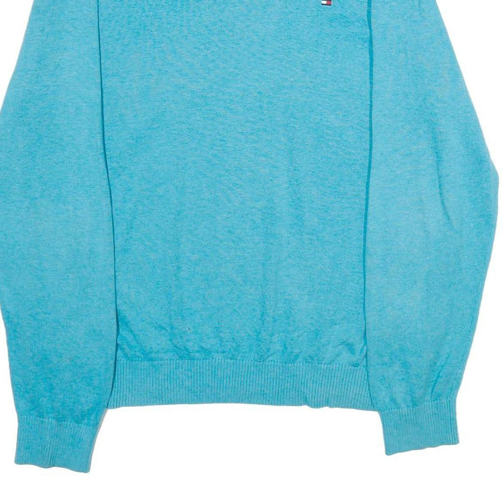 TOMMY HILFIGER Mens Blue Plain V-Neck Basic Knit Jumper XL Cotton Lightweight