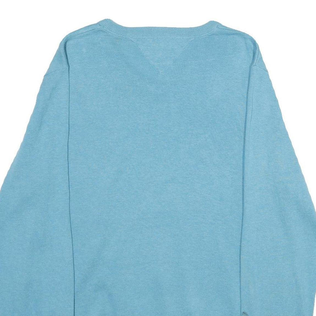 TOMMY HILFIGER Mens Blue Plain V-Neck Basic Knit Jumper XL Cotton Lightweight