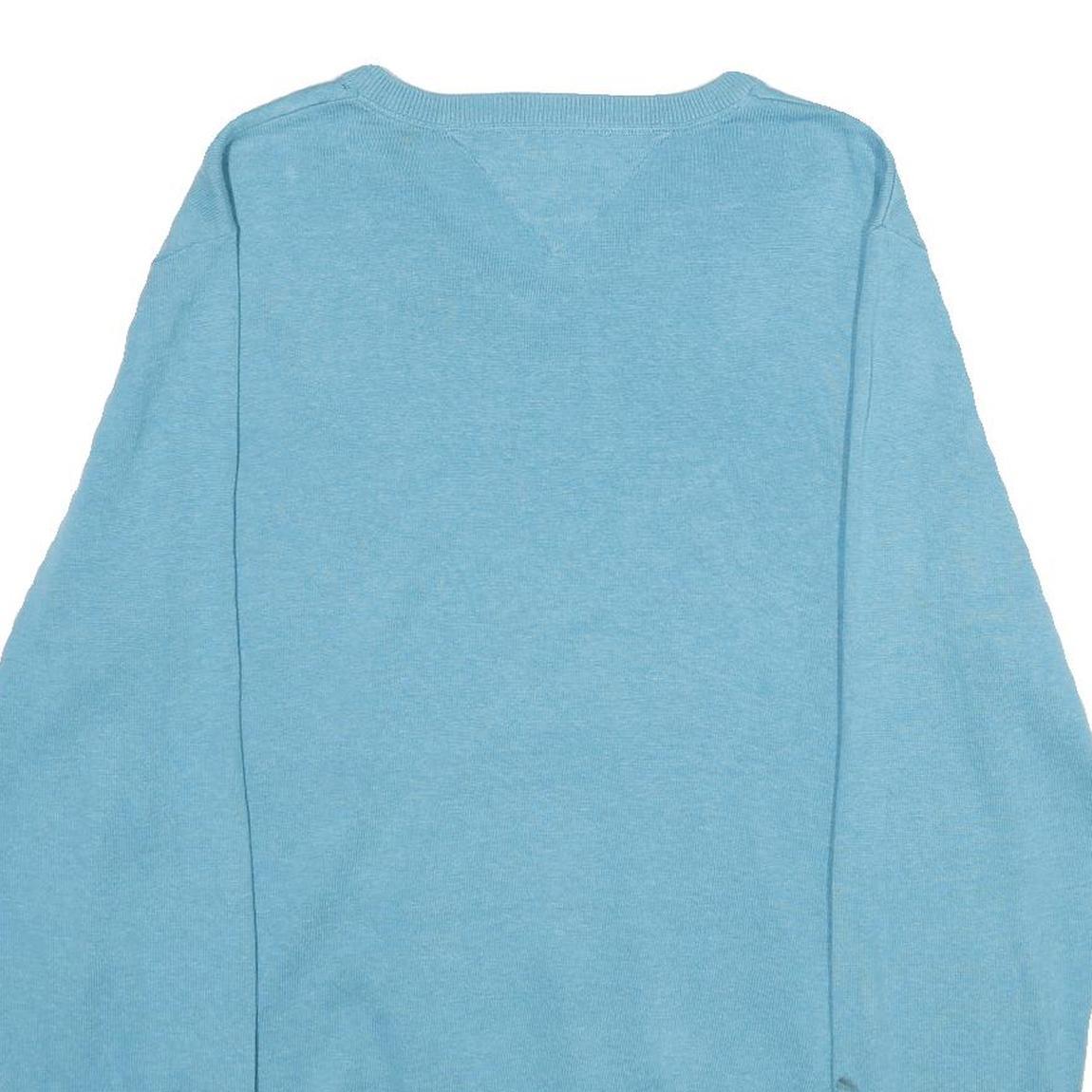 TOMMY HILFIGER Mens Blue Plain V-Neck Basic Knit Jumper XL Cotton Lightweight