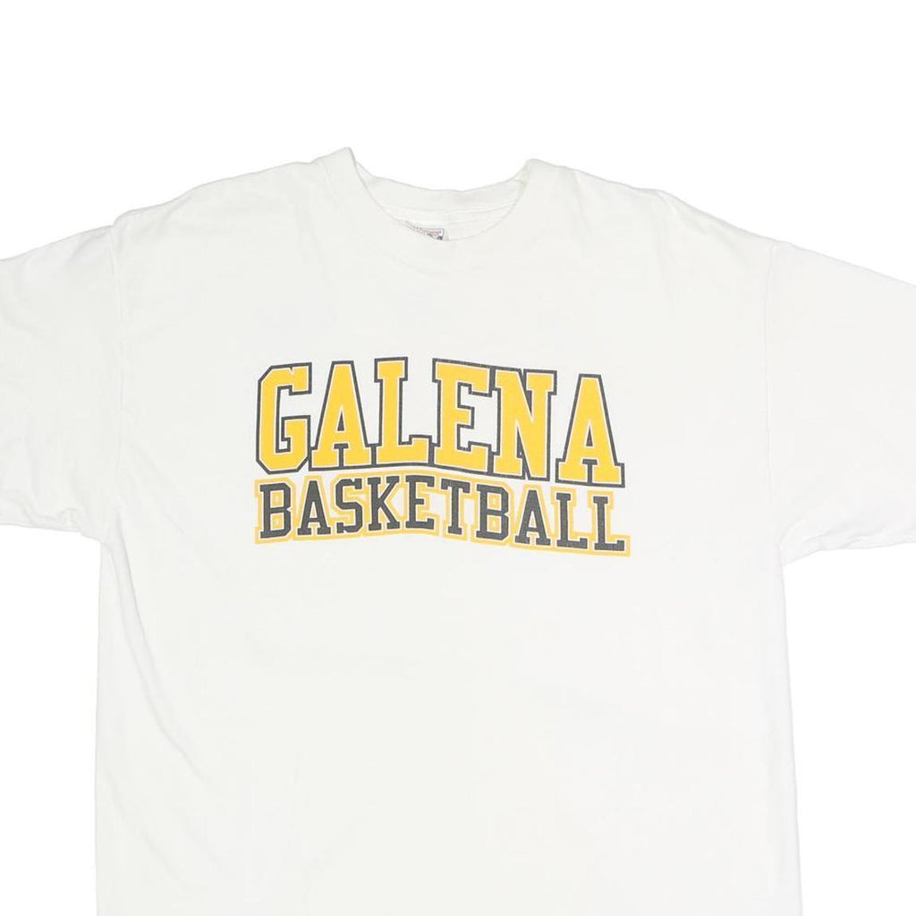 HANES Mens White Galena Basketball Graphic T-Shirt L Short Sleeve Crew Neck