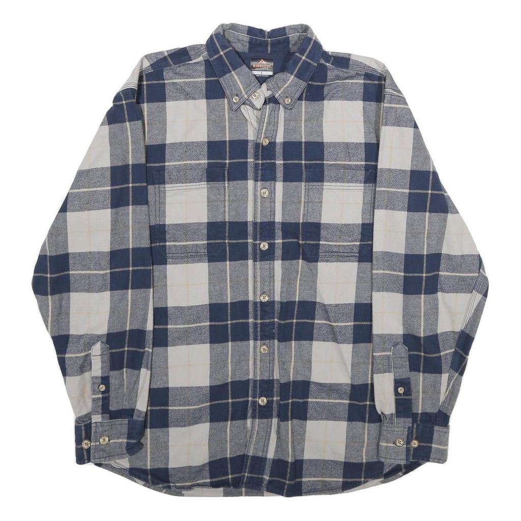 ROUGH CUT Mens Blue & White Checked Cotton Shirt L Casual Pattern Button-Down