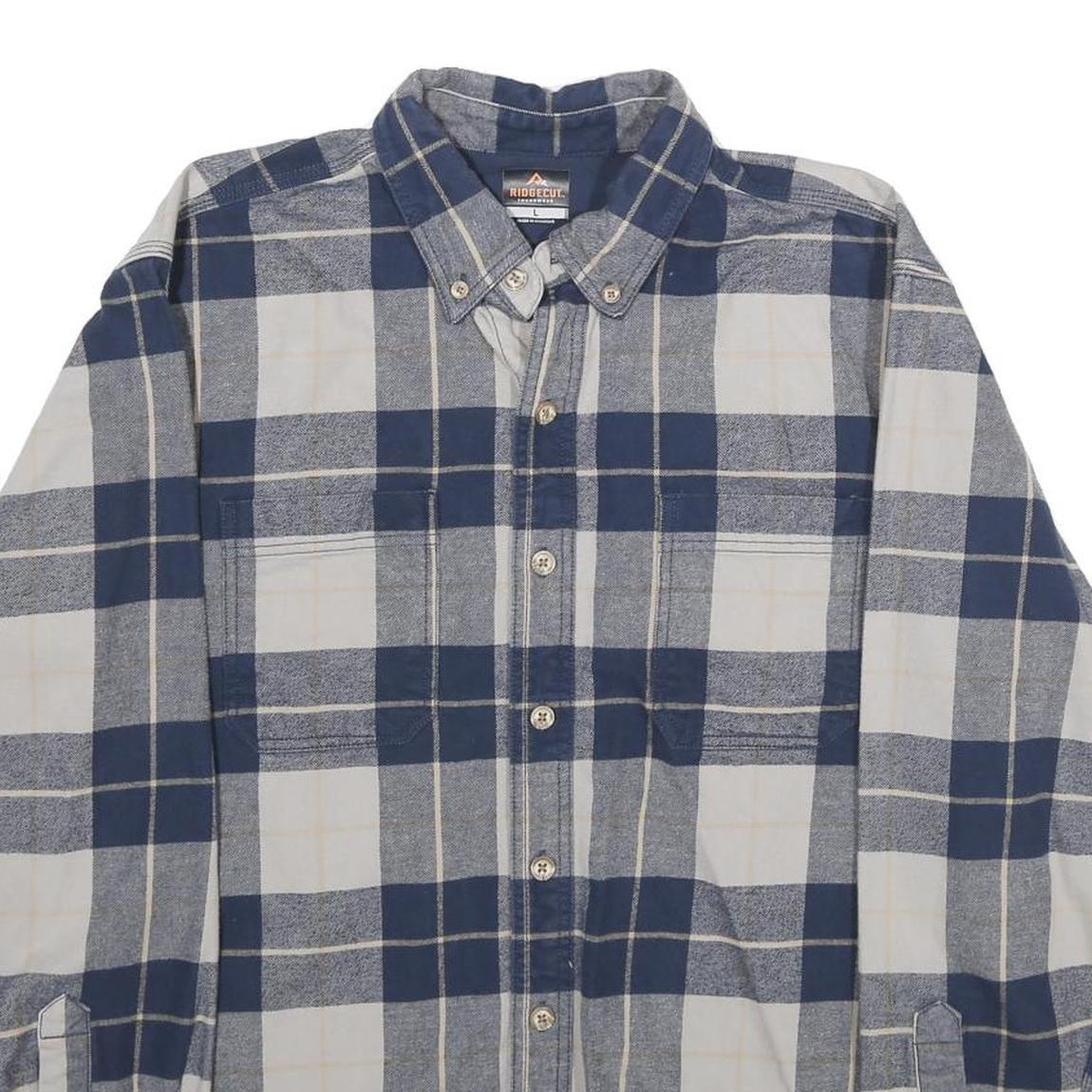 ROUGH CUT Mens Blue & White Checked Cotton Shirt L Casual Pattern Button-Down