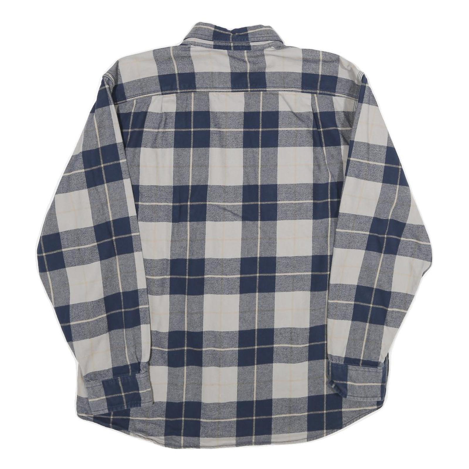 ROUGH CUT Mens Blue & White Checked Cotton Shirt L Casual Pattern Button-Down