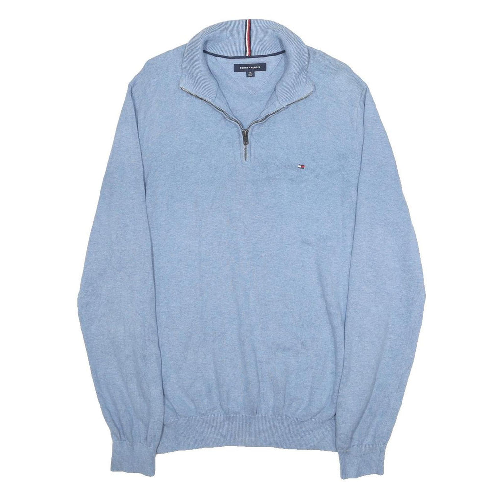 TOMMY HILFIGER Mens Blue Plain Cotton Pullover Crew Neck Jumper XL Casual